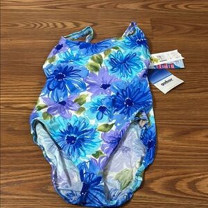 NWT Gabar‎ Vintage Women’s Swim Suit Size 16 Long Torso Floral Print Tummy Toner